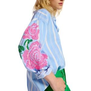 Essentiel Antwerp Women's Blue Dorothy Striped Cotton Buttonup